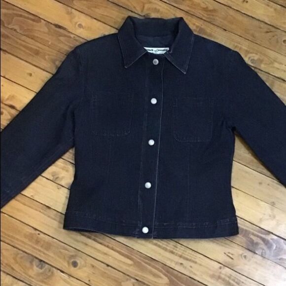 𝅺Vintage French laundry fitted denim jacket blazer size 8 blue stretchy denim - Picture 12 of 12